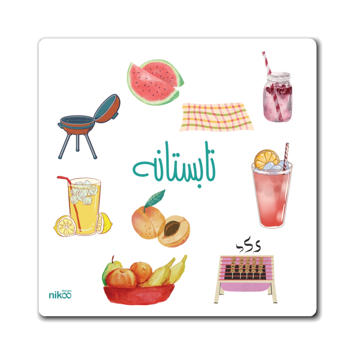 Kitchen Magnet with Farsi Text "Tabestaneh" – آهنربای یخچال با متن فارسی "تابستانه"