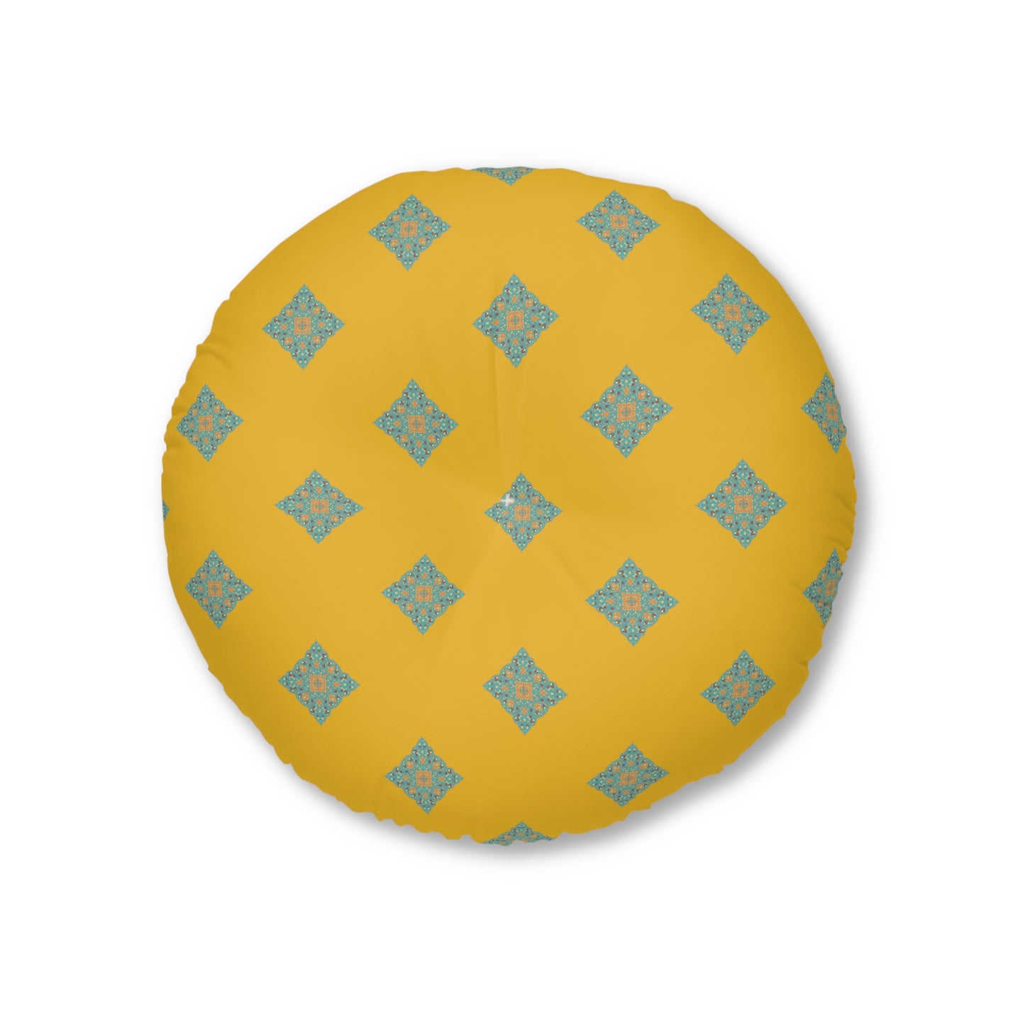 Tufted Floor Pillow, Round, with Persian Art of Tazheeb and Shamse Design – بالش کف گرد با طرح تذهیب و شمسه