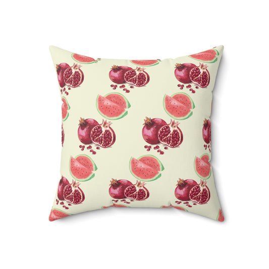 Square Pillow with Watermelon and Pomegranate Icons for Yalda Night – بالش مربعی با طرح هندوانه و انار مخصوص شب یلدا