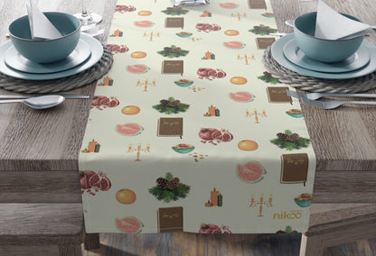 Cotton Table Runner with Yalda Icons Celebrating Persian Tradition – رانر میز نخ پنبه با طرح‌ شب یلدا