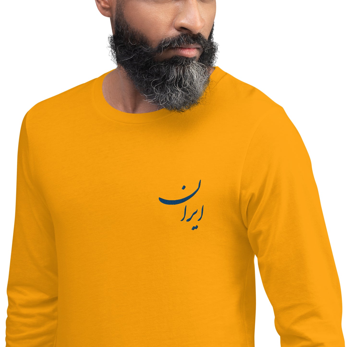 Men's Cotton Long Sleeve Tee Dark Embroidery Iran /پیراهن نخی آستین‌بلند مردانه با نخ‌نوشت تیره ایران